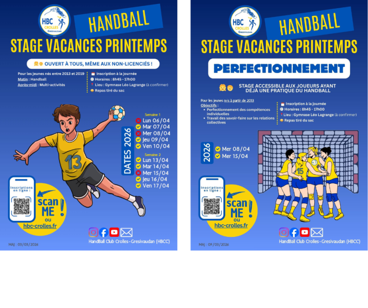 Stages Printemps (vacances Avril) : Inscriptions ouvertes !
